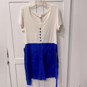 Ellison Casual Blue and White Color Block Mini Dress